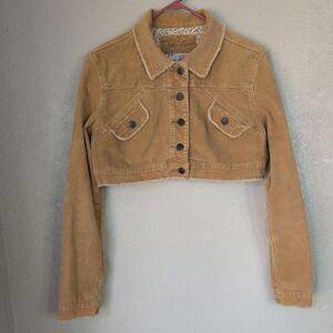 Younique Women’s beige yellow  Corduroy Cropped Jacket Size L vintage Y2K style